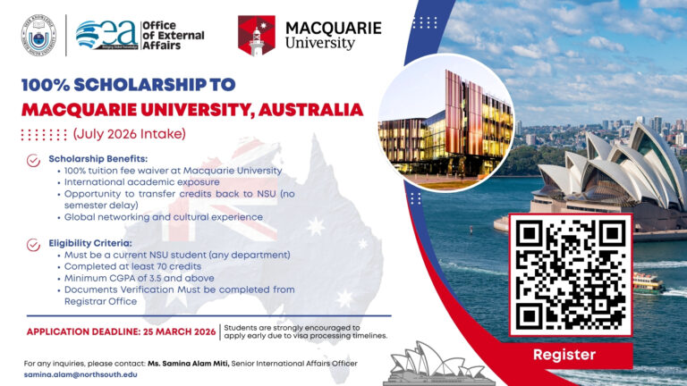 🌟 Exciting Opportunity for BBA students 🌏 Call for Applications: 100% Scholarship to Macquarie University, Australia (July 2026 Intake)